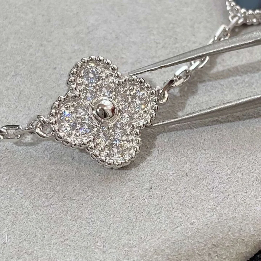 Silver Clover Link Bracelet with Black Onyx and Pave Accents - Picture 4 of 6